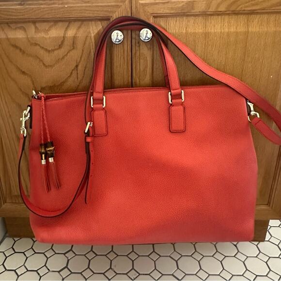 Gucci $1,980 Calfskin Large Bamboo Tassel Top Handle Tote w/ dust bag - Picture 7 of 13